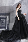 Black tulle long ball gown dress black evening dress HZ1023