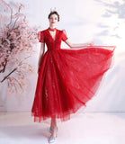 Red tulle short prom dress red homecoming dress HZ1023
