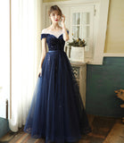 Blue velvet tulle long prom dress evening dress HZ1023