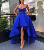 Cute satin high low prom dress blue evening dress HZ1023