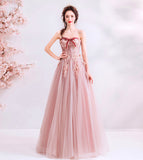 Cute tulle lace long A line prom dress evening dress HZ1023
