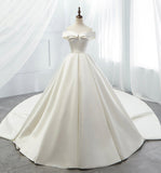 White satin long A line ball gown dress formal dress HZ1023