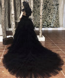 Black v neck tulle long prom dress evening dress HZ1023