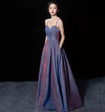 Shiny satin long A line prom dress simple evening dress HZ1023