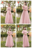 Pink Tulle Long A-Line Ball Gown Evening Gown Bridesmaid Dresses HZ1023