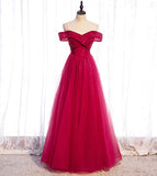 Red tulle beads long prom dress red evening dress HZ1023