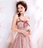 Cute tulle lace long A line prom dress evening dress HZ1023