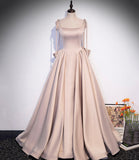 Cute satin long A line prom dress with bow HZ1023