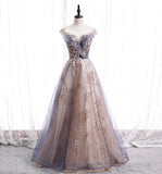 Cute tulle sequins long prom dress evening dress HZ1023