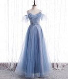 Blue tulle long A line prom dress fashion dress HZ1023