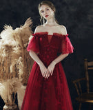 Burgundy sequins long prom dress HZ1023