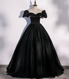 Black satin long prom dress A line evening gown HZ1023