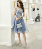 Blue lace sequins short prom dress party dress HZ1023