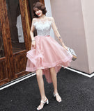 Unique tulle sequins prom dress high low evening dress HZ1023