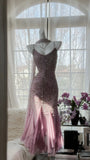 Pink Purple Elegant Romantic Exquisite Beaded Long Chiffon Ball Gown Evening Dress Birthday/Wedding Guest/Holiday Party Dress Prom Dress HZ1023