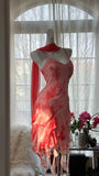 Pink Romantic Elegant Exquisite Floral Beaded Backless Short Chiffon Ruffle Homecoming Dress Ball Gown Evening Dress Birthday Holiday Party Dress Prom Dress HZ1023