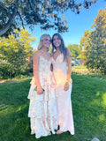 Floral Fashion Elegant Spaghetti Strap Long Chiffon Tulle Ball Gown Evening Dress Garden Party Dress Graduation Dress Prom Dress Wedding Guest Party Dress HZ1023