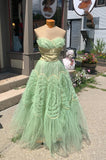 Light green retro elegant fashion long tulle lace prom dress evening dress graduation prom HZ1023