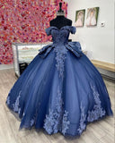 Navy blue gorgeous exquisite lace applique long tulle ball gown evening dress adult ceremony dress HZ1023