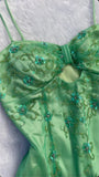 Green Fashion Elegant Delicate Floral Beaded Long Satin Tulle Ball Gown Evening Dress Party Dress Prom Dress HZ1023