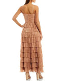 Nude elegant spaghetti strap long tulle tiered ball gown formal evening dress party dress HZ1023