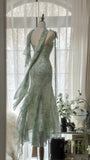 Mint Green Gorgeous Exquisite Beaded Long Chiffon Fairy Ball Gown Evening Dress Wedding Party Dress Prom Dress Graduation Date Dress HZ1023