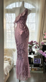 Pink Purple Romantic One Shoulder Fashion Elegant Exquisite Floral Beading Long Chiffon Ball Gown Evening Dress Birthday Holiday Party Dress Prom Dress HZ1023
