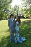 Blue sweet fashion elegant long sequined sexy slit tail prom dress evening dress prom dress graduation dress HZ1023