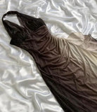 Brown Shiny Gradient Fashion Elegant Strap Long Chiffon Ruffle Ball Gown Evening Dress Party Dress HZ1023