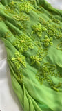 Green shiny fashion exquisite floral beading spaghetti straps long chiffon ruffles long ball gown evening dress party dress HZ1023