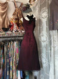 Dark red elegant exquisite simple embroidery applique mid-length tulle homecoming dress prom dress evening dress party dress HZ1023