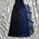 Dark blue shiny elegant exquisite beaded long chiffon prom dress, evening dress, party dress, graduation dress HZ1023