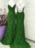Green Fashion Elegant Lace Halter Long Mermaid Slim Ball Gown Evening Dress Wedding Party Dress HZ1023