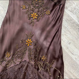 Brown Vintage Elegant Exquisite Floral Beading Spaghetti Strap Long Satin Lace Ball Gown Evening Dress Birthday Party Dress Prom Dress HZ1023