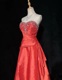 Red Gorgeous Vintage Shiny Elegant Delicate Rhinestone Beaded Satin Floor Length Fairy Ball Gown Evening Gown Party Gown Prom Gown Red Waltz HZ1023