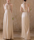 Champagne Elegant Fashion Long Satin Ball Gown Evening Dress Party Dress Bridesmaid Dresses Prom Dress Wedding Mother of the Year Dress HZ1023