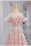 Pink gorgeous shiny dreamy elegant fashion exquisite beaded long floor-length trailing tulle ball gown evening dress HZ1023