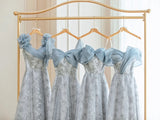 Blue Romantic Elegant Delicate Floral Long Tulle Ball Gown Evening Dress Party Dress Bridesmaid Dress Prom Dress HZ1023
