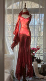 Red Romantic Fashion Elegant Exquisite Lotus Gold Beaded Long Chiffon Fishtail Skirt Mermaid Slim Ball Gown Evening Dress Birthday/Wedding Guest/Holiday Party Dress Prom Dress Valentine's Day Date Dress HZ1023