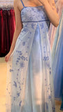 Light purple elegant fashion gradient exquisite beading spaghetti straps long tulle ball gown evening dress party dress prom dress HZ1023
