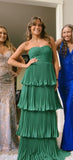 Cream Yellow/Light Pink/Green Fashion Elegant Strapless Long Chiffon Layered Ball Gown Evening Dress Wedding Bridesmaid Party Dress Prom Dress HZ1023