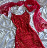 Red fashion elegant exquisite beaded spaghetti straps long ruffled chiffon ball gown evening dress party dress HZ1023