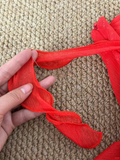 Red Shiny Elegant Fashion Spaghetti Strap Long Chiffon Ruffle Ball Gown Evening Gown Party Dress Prom Gown HZ1023