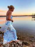 Blue Elegant Floral Delicate Lace Long Ball Gown Birthday/Garden Party Dress Evening Dress Prom Dress Holiday Date Night Dress HZ1023