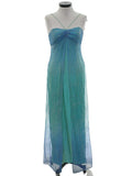 Blue shiny fashion gradient gold spray retro elegant sling long tulle prom dress evening dress party dress HZ1023