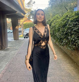 White/black satin fashion simple lace long slim fit ball gown evening dress HZ1023