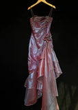 Blue shiny stylish elegant spaghetti straps long satin ball gown evening dress party dress HZ1023