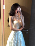 Beautiful Teal Sparkly Elegant Sophisticated Long Sequin Sparkling Tulle Ball Gown Evening Gown Prom Gown Graduation Gown HZ1023