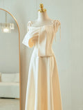 Champagne Elegant Fashion Long Floor Length Satin Bridesmaid Dresses Ball Gown Evening Gown Wedding Guest Party Gown Wedding Mother of the Wedding Dress HZ1023