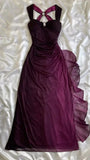 Purple Shiny Elegant Fashion Gradient Strap Long Tulle Ball Gown Evening Dress HZ1023